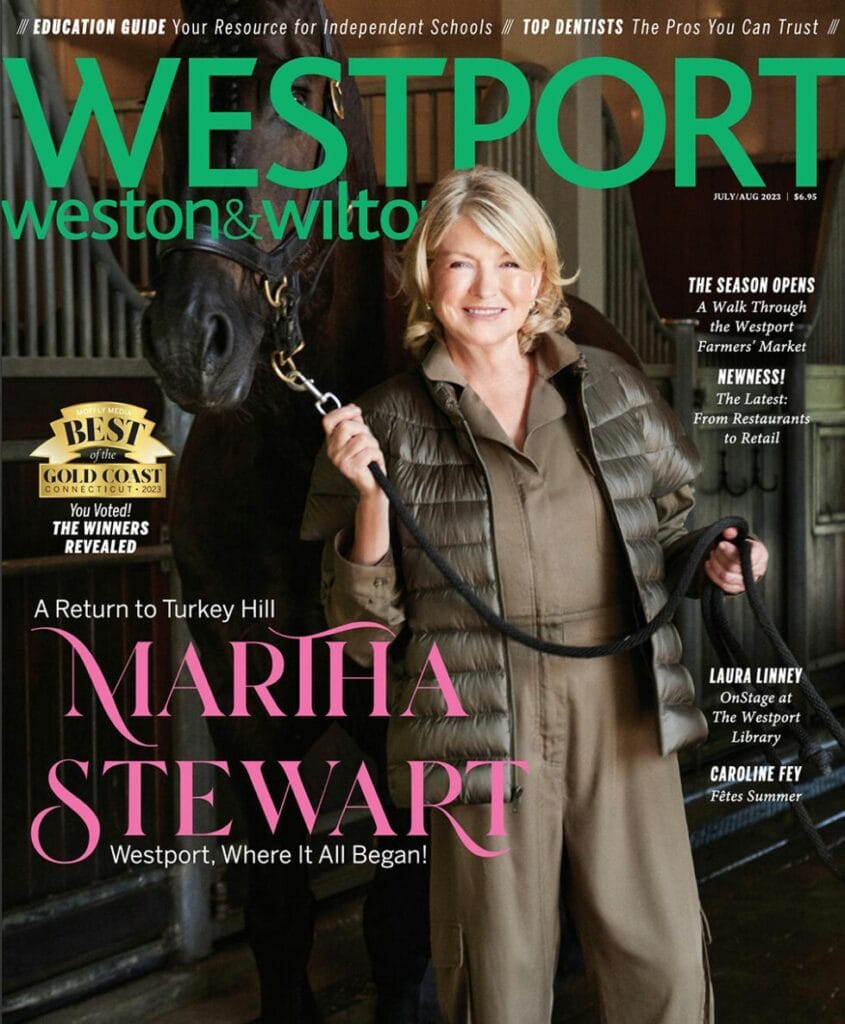 Westport Weston & Wilton Magazine Cover featuring Martha Stewart with a horse